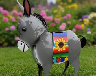 Metal Mexican Robe Donkey | Garden Patio Decor | Southwestern Yard Art Sculpture | Handmade Outdoor Statue