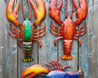 Metal Lobster Crab | Fish Wall Art Decor | Nautical Ocean Art Sculpture | Coastal Outdoor Statue