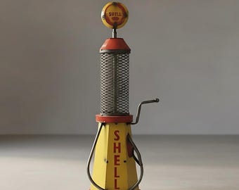Antique Metal Shell Gas Pump | Rustic ManCave Patio Decor | Garage Yard Art Sculpture | Dad Gift Outdoor Statue