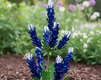 Metal Brushed Bluebonnet Flower | Garden Patio Decor | Southwestern Yard Art Sculpture | Outdoor Statue
