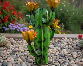 Metal 4D Saguaro Cactus | Garden Patio Decor | Southwestern Yard Art Sculpture | Outdoor Statue