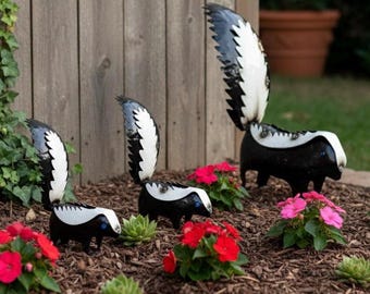 Metal Smelly Skunk | Whimsical Garden Patio Decor | Southwestern Yard Art Sculpture | Handmade Outdoor Statue