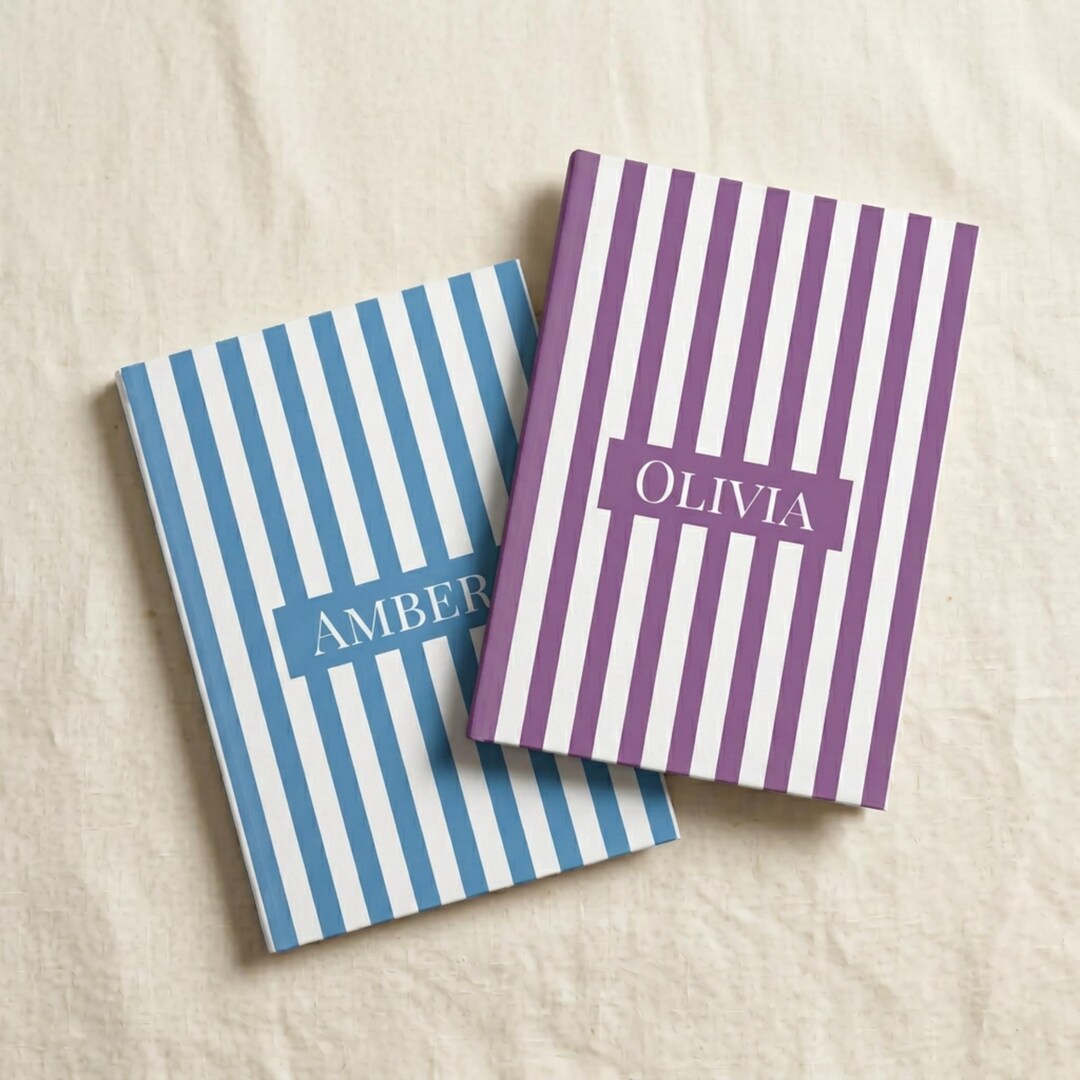 Personalized Striped Notebook, Custom Name Journal, Preppy Stripe ...