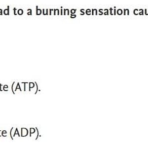 May include: A multiple-choice question on a white background. The question asks about the molecule causing a burning sensation during anaerobic respiration. The options are A: Creatine-phosphate, B: Adenosine triphosphate (ATP), C: Lactic acid, and D: Adenosine diphosphate (ADP).