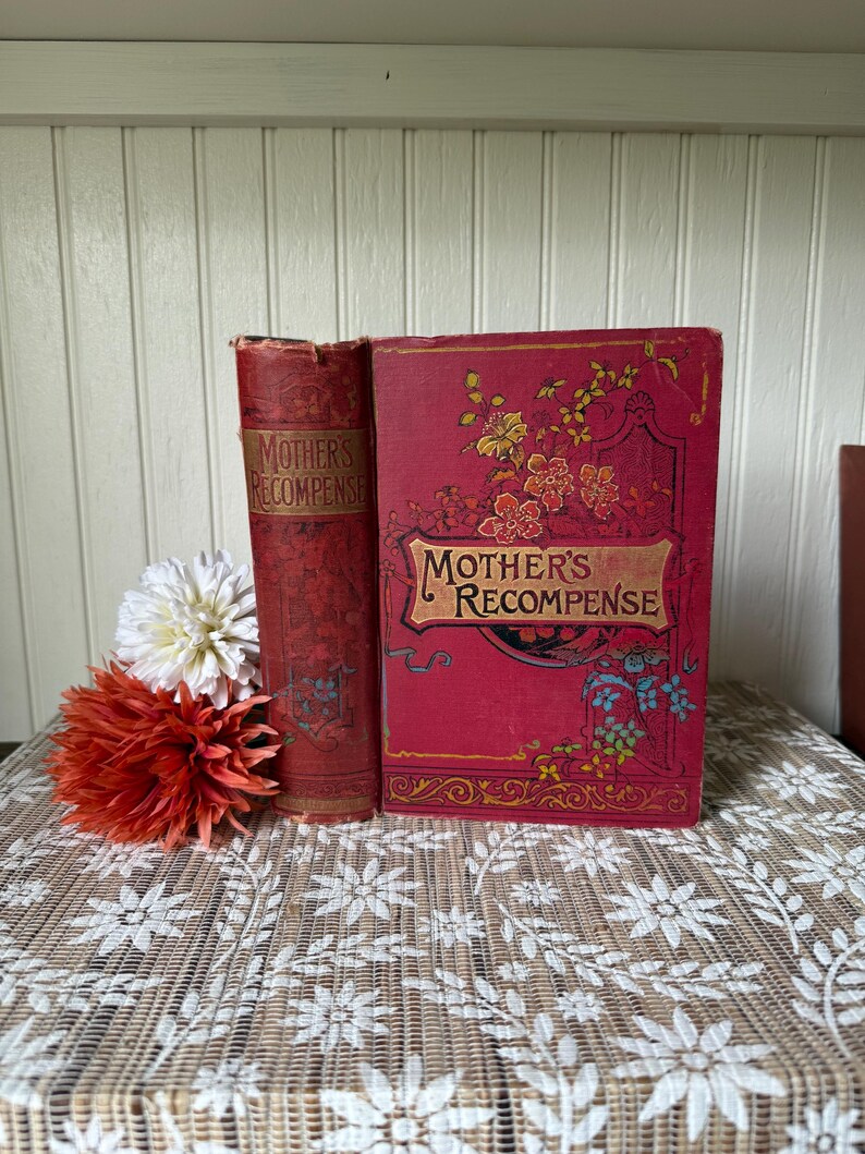 Recompense Book Antique Victorian Red Floral Books – Mother’s Day Decorative Home Decor ...