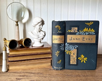 Antique Jane Eyre Book | Illustrated Edition, Floral Binding, Walter Scott London
