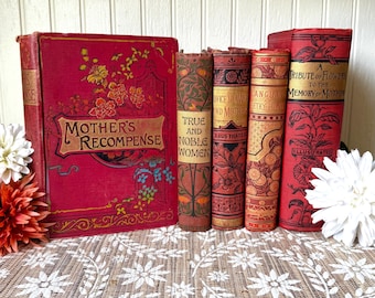 Antique Victorian Red Floral Books – Mother’s Day Decorative Home Decor