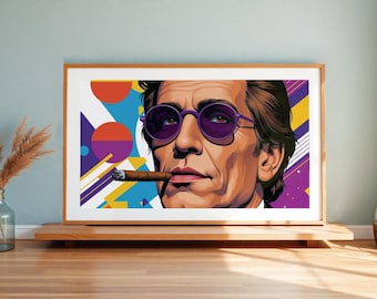 Impresión de pared retro con un hombre pop art con puro y gafas de sol