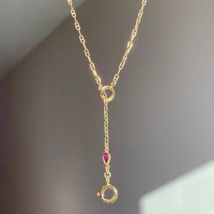 Collar tipo lariat ajustable con doble cierre, chapado en oro de 14 quilates - Collar para dijes - Collar con cierre de cadena de ancla dorada - Collar para dijes