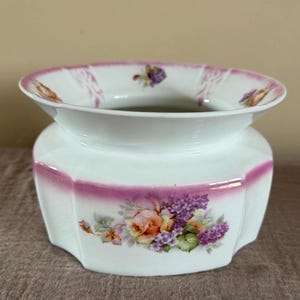 Vintage German Porcelain Jardiniere Pink Floral Cachepot Bowl Cottage Decor Centerpiece