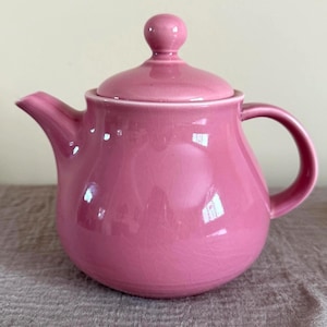 Vintage Nancy Calhoun Dark Rose Teapot, Rose Pink Ceramic Cottage Kitchen Decor