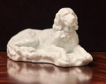 Antique French Porcelain Dog Figurine, Haviland Limoges White Spaniel Statue, Early 1900s Mantel Decor
