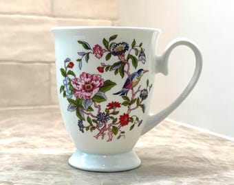 Aynsley Pembroke Fine Bone China Footed Mug: Bird Floral England Chinoiserie Teacup