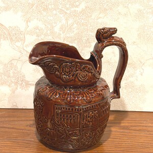 Vintage Arthur Wood Pottery Pitcher, Horse Head Handle, English Staffordshire Equestrian Decor