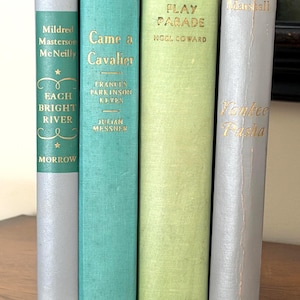 Vintage Mid-Century Book Stack Collection – Literary Classics in Teal, Gray & Green (Set of 4)