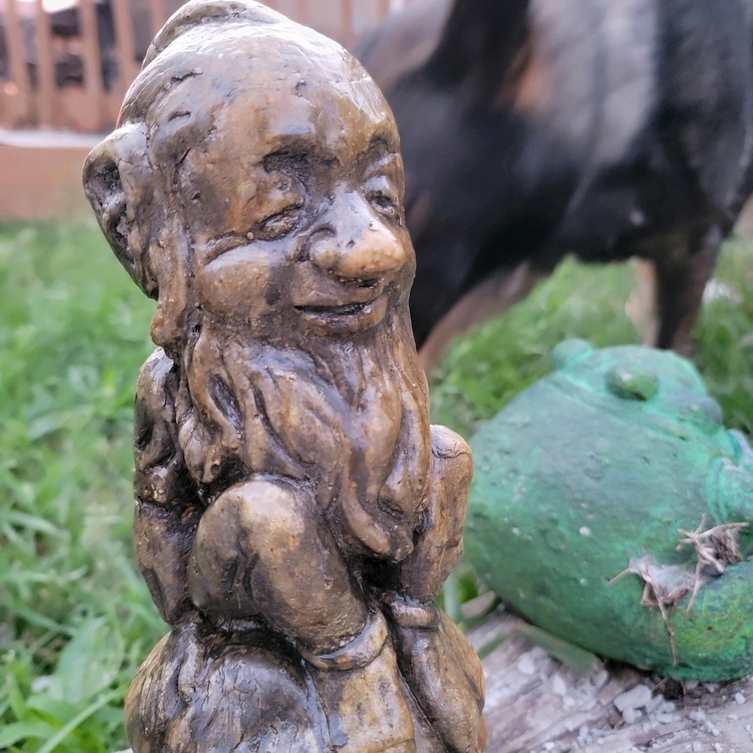 Concrete Old Man Elf on a Toadstool Garden Statue - Etsy