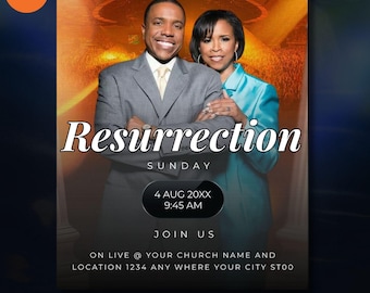 Resurrection Sunday Church Flyer | Editable Canva Template | Easter Sunday Service Flyer | Church Event Invitation