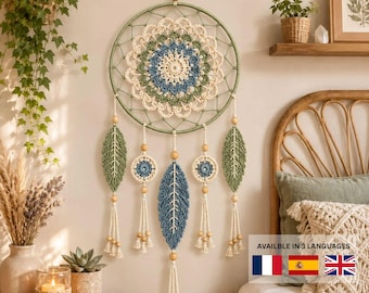 Boho Dreamcatcher Crochet Pattern PDF, Mandala Wall Hanging, Feather Dream Catcher Decor, DIY Home Decor, Instant Download