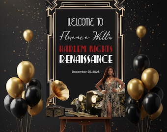Póster de bienvenida a Harlem Nights Gatsby, decoración para fiesta de los locos años 20 (descarga digital)