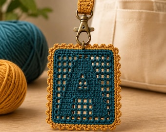 Personalized Initial Bag Charm Crochet Pattern, Filet Letter Keychain, Crochet Bag Strap Accessory, Custom Monogram PDF Download