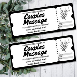 Editable Couples Massage Black Friday Gift Certificate Template, Printable Couples Massage Coupon, Romantic Massage Gift PDF