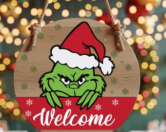 Letrero de puerta navideño de dibujos animados SVG, archivos cortados con láser