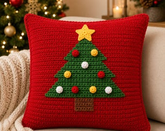 Christmas Tree Crochet Pillow Pattern PDF, Festive Cushion Cover Crochet Pattern, Holiday Home Decor, Xmas Pillow, Instant Download
