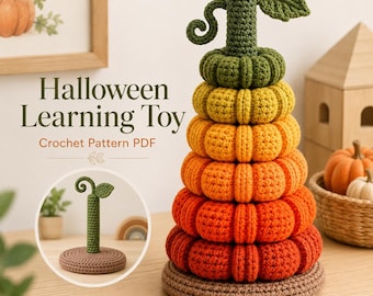 Pumpkin Stacking Rings Crochet Pattern PDF, Montessori Fall Learning Toy, Halloween Pumpkin Stacker, Photo Guided Crochet Pattern,