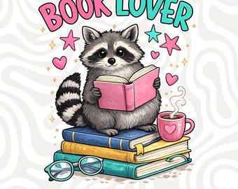 PNG de amante de los libros a la moda, PNG de ratón de biblioteca mapache, PNG de collage falso, diseño de lector lindo, imágenes prediseñadas de libros acogedores, estética rosa