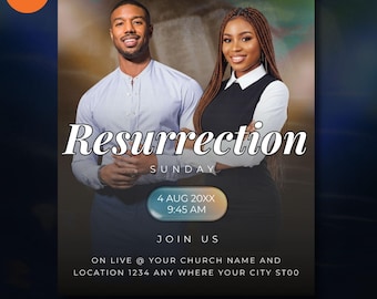 Volante de la iglesia del Domingo de Resurrección / Plantilla editable de Canva / Volante del servicio del Domingo de Pascua / Invitación a un evento de la iglesia