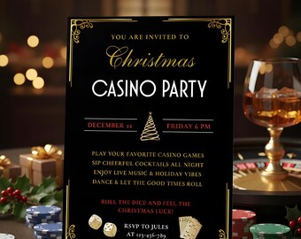 Editable Christmas Casino Party Invitation Template, Instant Digital Download for Your Festive Gatherings