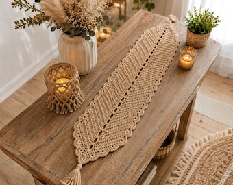 Boho Chevron Lace Table Runner Crochet Pattern PDF, Farmhouse Table Runner, Rustic Home Decor Crochet Pattern, Instant Download