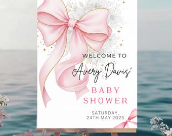 Personalized Pink Bow Baby Shower Welcome Sign (Printable Template)
