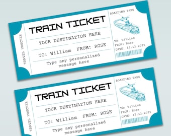 Plantilla de billete de tren personalizado, regalo sorpresa de viaje (digital)