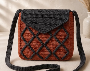 Geometric Mosaic Crossbody Bag Crochet Pattern PDF, Overlay Crochet Purse, Padded Phone Pocket, DIY Shoulder Bag Instant Download,