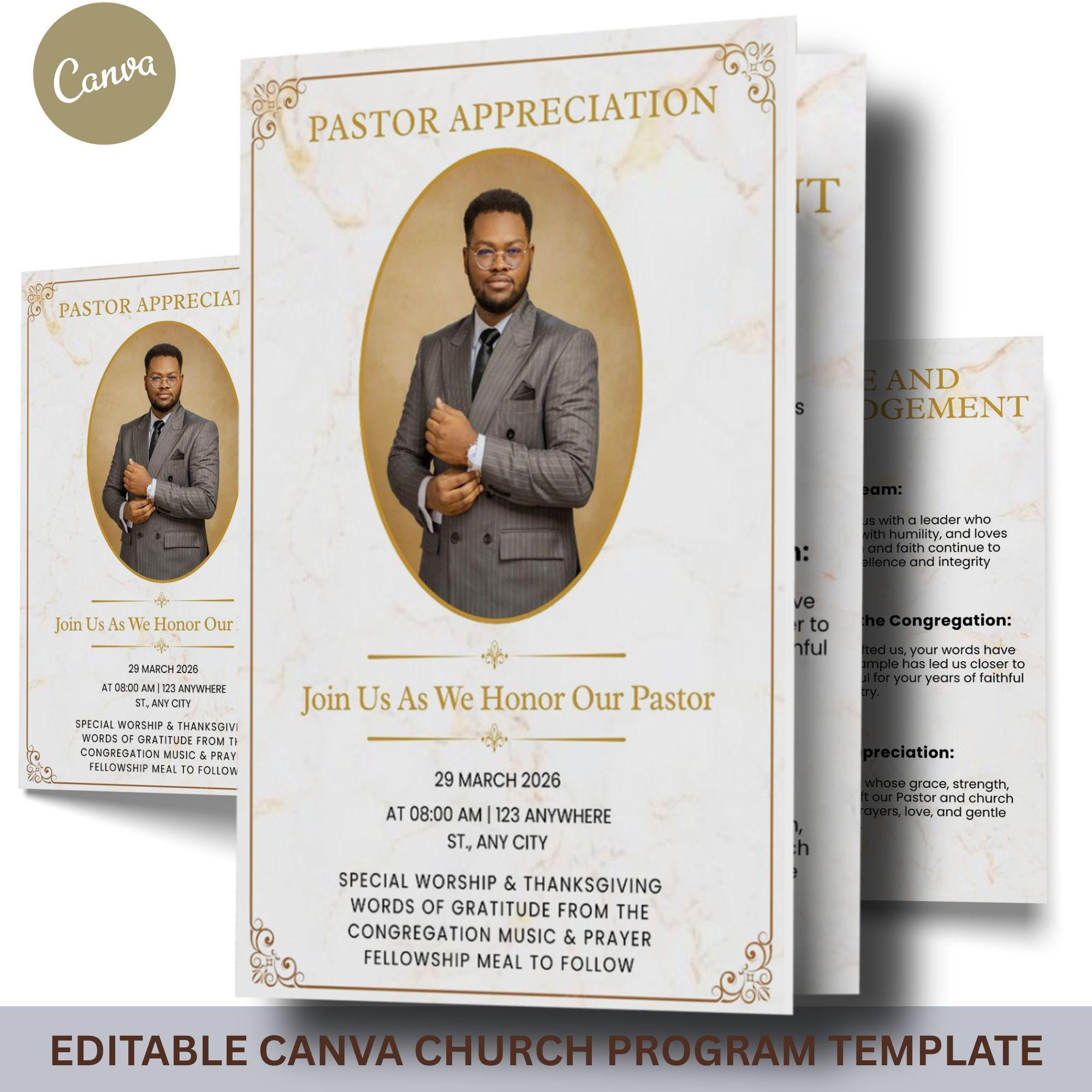 Pastor Anniversary Program Template 11x8.5 | Editable Church Program ...