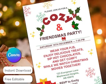 Friendsmas Invitation Template, Editable Holiday Party Invite, Digital Christmas Card, Instant Download