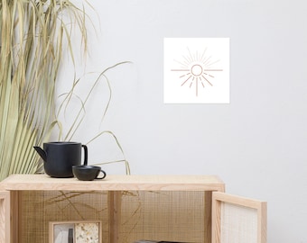 Golden Sun Line Art Poster | Minimalist Wall Art Print | Boho Sunburst Decor