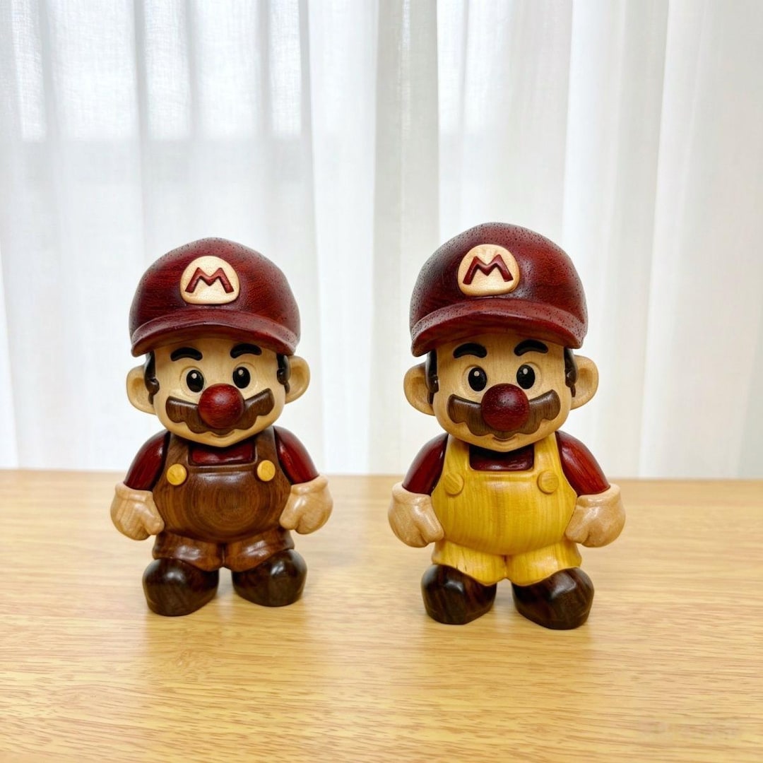 Solid Mario Hand Carved Mario Figurine Solid Walnut Maple Wood Desk Decor Unique ...
