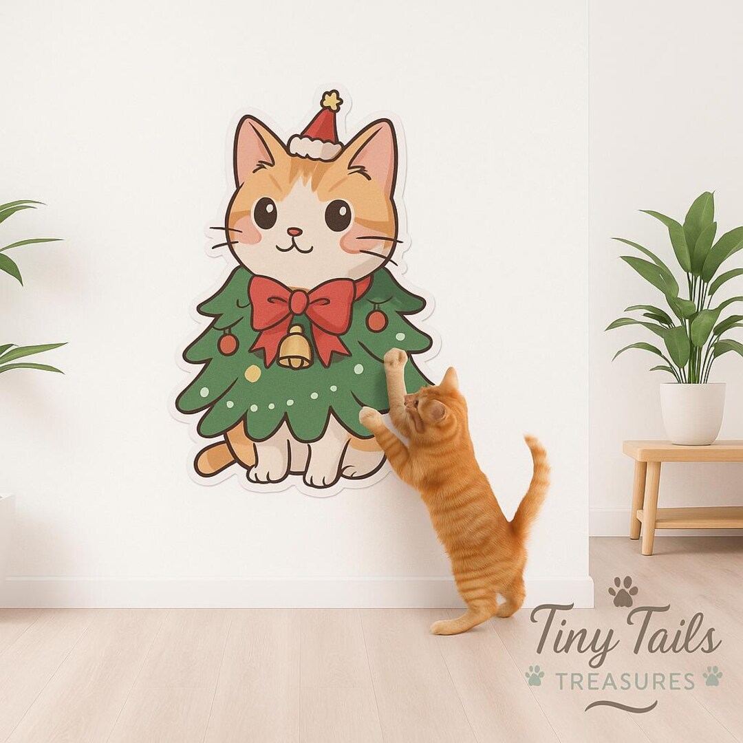 Christmas Cat Scratch Board Wall Sticker: Holiday Cat Tree Design - Etsy