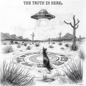 The Truth Is Here Cat UFO Mug, black.  Funny Alien Cat Coffee Cup, Sci-Fi Space Gift for Cat Lovers, UFO Believer Gift Idea