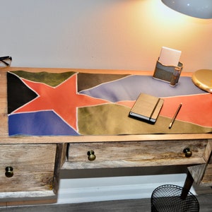 Leather Desk Pad embroidered personalized - unique red lone star deskpad for gamers - Mouse Pad