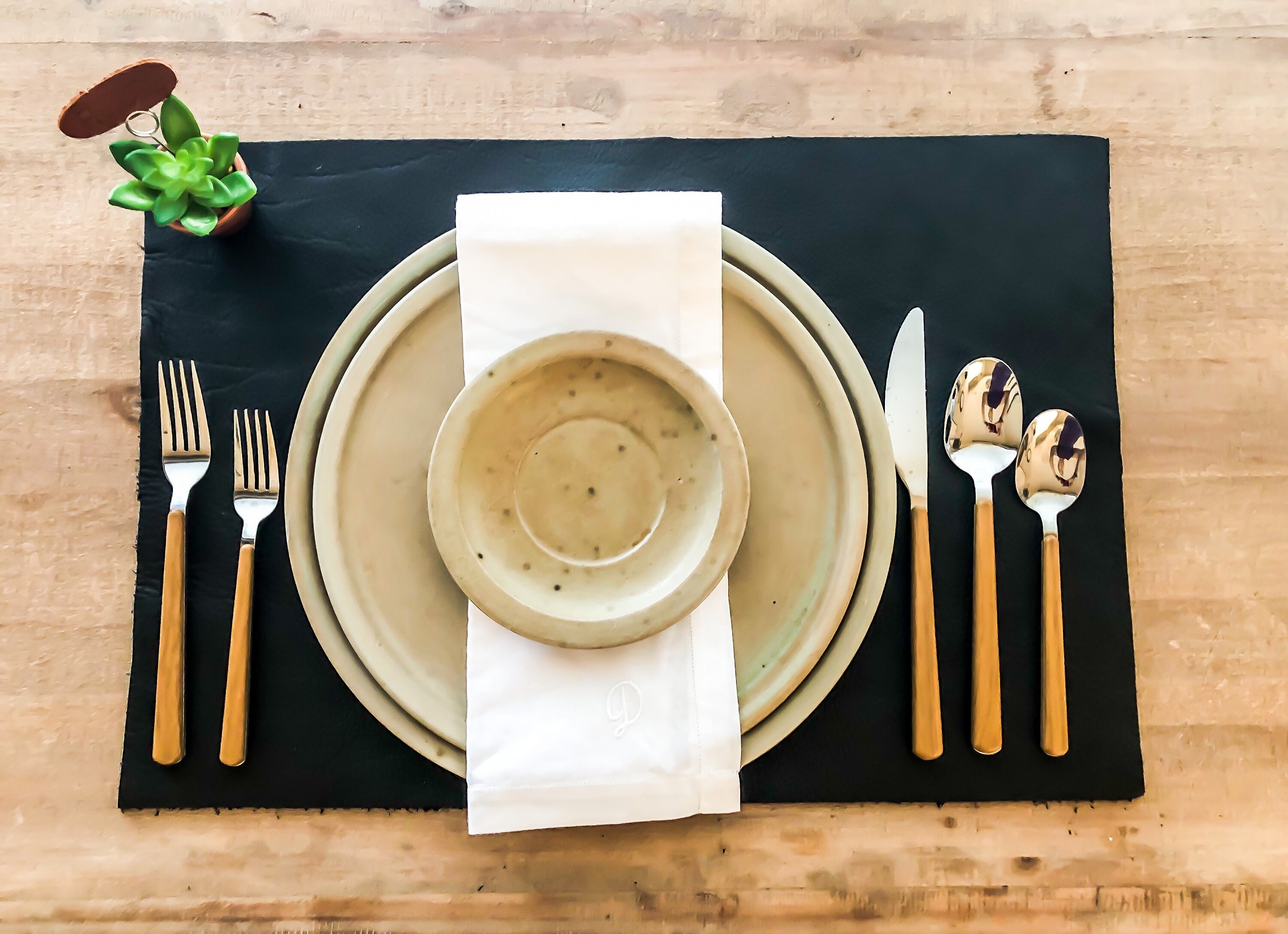 Leather Placemat / Full Grain Leather Placemat/ Minimalistic Etsy