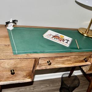 Leather Desk Pad embroidered personalized- unique green deskpad  custom for gamers - Mouse Pad