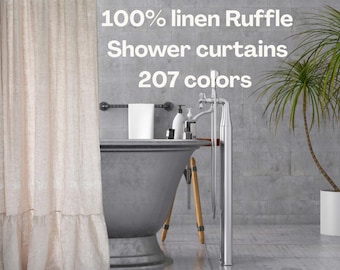 Linen Shower Curtain Farmhouse | Custom Size  207 Colors |Shabby Chic Linen Bathroom Curtain | Modern Farmhouse Spa Style | Handmade in USA