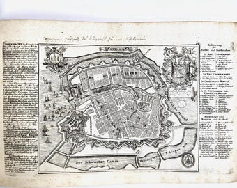 1720 Map of Copenhagen, Denmark by Gabriel Bodenehr, Original Copperplate Engraving, Antiquarian Old World Map, Translated & Decoded
