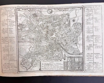 1720 Map of Rome, Italy by Gabriel Bodenehr, Original Copperplate Engraving, Old World Antiquarian Map, Transcribed, Translated and Decoded