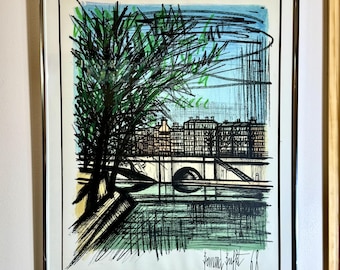 Bernard Buffet “La Seine I” Litografía enmarcada • 1968 • Escena parisina • Arte expresionista • Firmada en la plancha