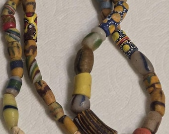 1960s Vintage Fancy Krobo African Trade Bead Strand 43 Beads