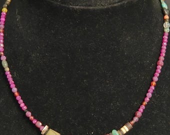 Tribal Style Trade Bead Mixed Gemstone Beaded Necklace
